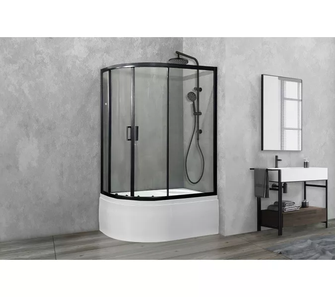 Душевой угол Royal Bath RB 8120BK ассиметричный, Цвет стекла: прозрачное, Цвет профиля: Черный, Ориентация: правая, изображение 2