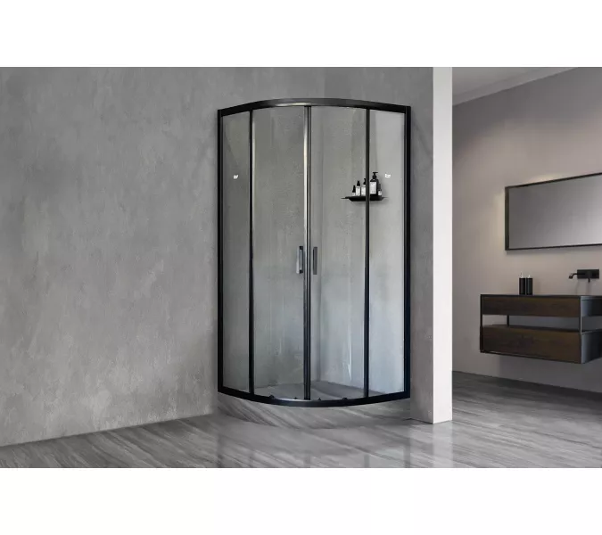 Душевой уголок Royal Bath RB HKD RB HK четверть круга, Высота поддона: Приобретается отдельно, Цвет профиля (вариация): Черный, Выбрать размер: 90x90, Цвет стекла: прозрачное, изображение 2