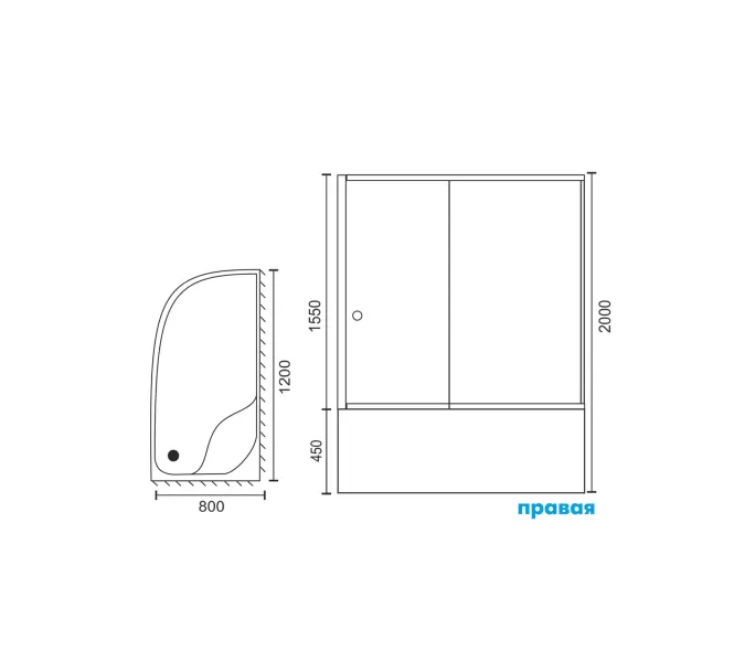 Душевой угол Royal Bath RB 8120BK ассиметричный, Цвет стекла: матовое, Цвет профиля: Черный, Ориентация: правая, изображение 3