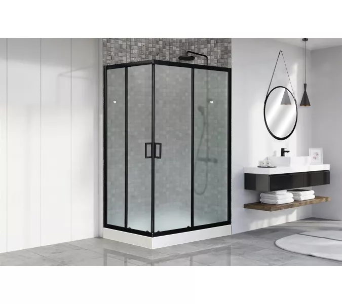 Душевой уголок Royal Bath RB HPD RB HP прямоугольный, Цвет стекла: матовое, Высота поддона: Низкий, Цвет профиля: Черный, Выбрать размер: 120x80, Ориентация: правая, изображение 2