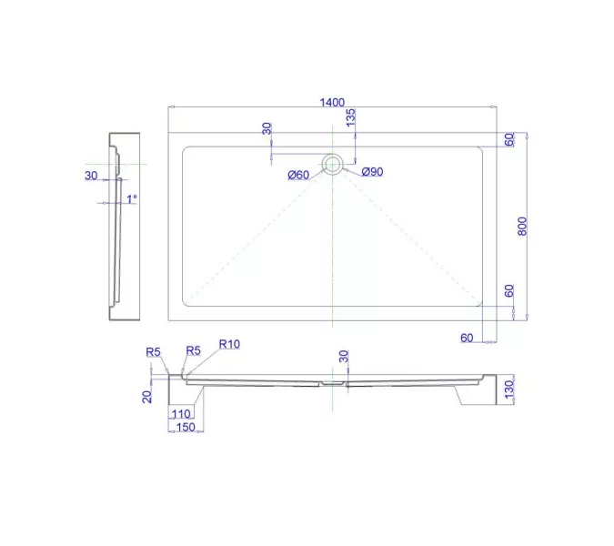 Душевой поддон Royal Bath  RB прямоугольный, Выбрать размер: 140*80, изображение 2