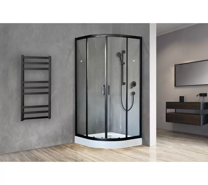 Душевой уголок Royal Bath RB HKD RB HK четверть круга, Высота поддона: Низкий, Цвет профиля (вариация): Черный, Выбрать размер: 90x90, Цвет стекла: прозрачное, изображение 2