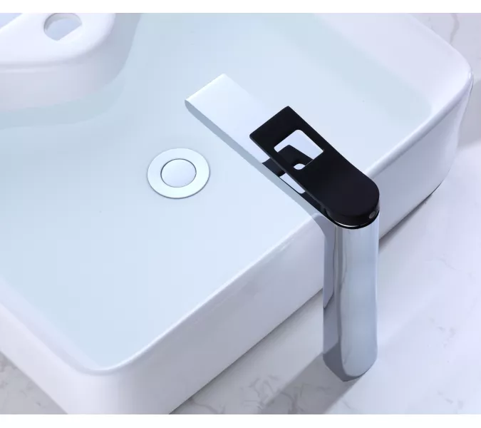 Высокий смеситель на раковину Bronze De Luxe, Выбрать цвет: Хром/черный, изображение 4