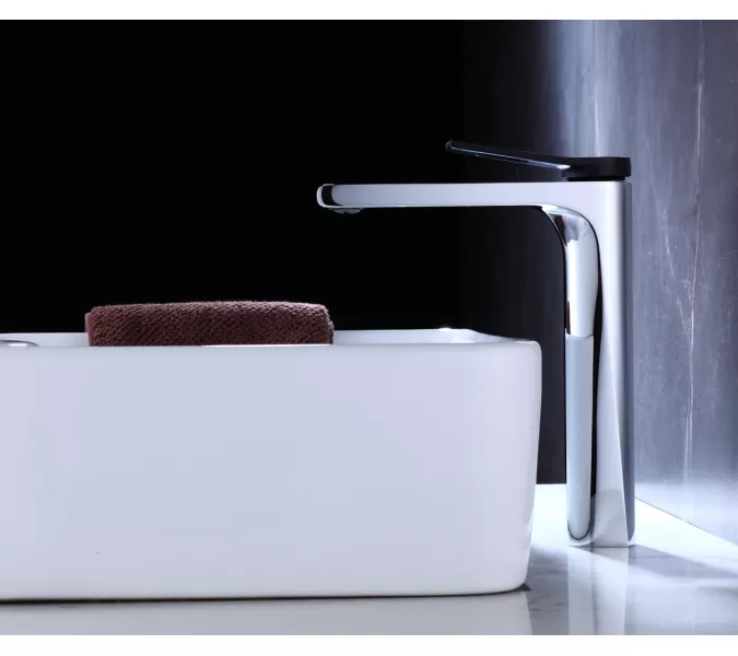 Высокий смеситель на раковину Bronze De Luxe, Выбрать цвет: Хром/черный, изображение 6