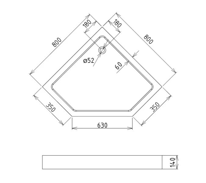 Душевой поддон Gemy пятиугольный акриловый, Выбрать размер: 80x80, изображение 2