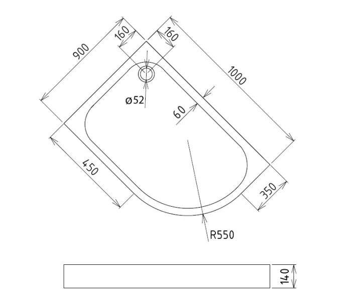Душевой поддон  Gemy асимметричный акриловый, Выбрать размер: 100x90, Ориентация: левая, изображение 3