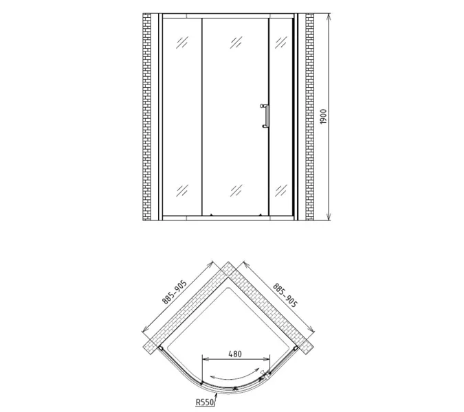 Душевой уголок Gemy Victoria четверть круга прозрачное стекло  90х90, изображение 4