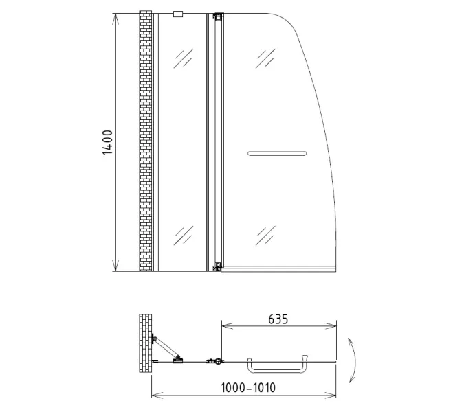 Шторка на ванну Gemy New Rockcoco 100*140 см прозрачное стекло, распашная, Ширина , в см: 100, Цвет стекла: прозрачное, Цвет профиля: Хром, изображение 3