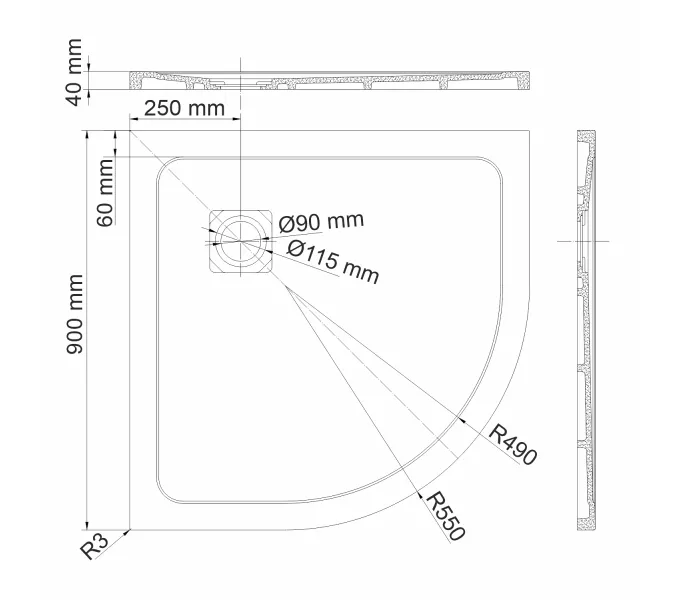 Душевой поддон четверть круга 90*90 WasserKRAFT Neime 19T, изображение 2