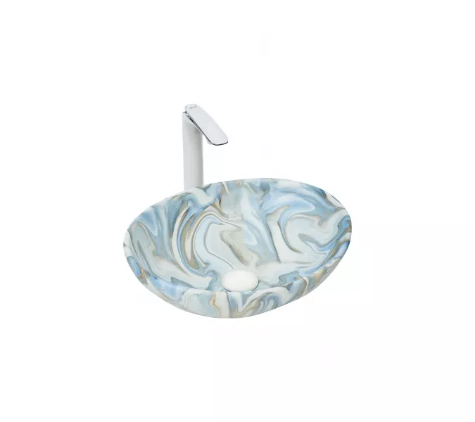 Раковина накладная WeltWasser SK ELBACH 3078, Выбрать цвет: Мрамор белая с голубым и серым