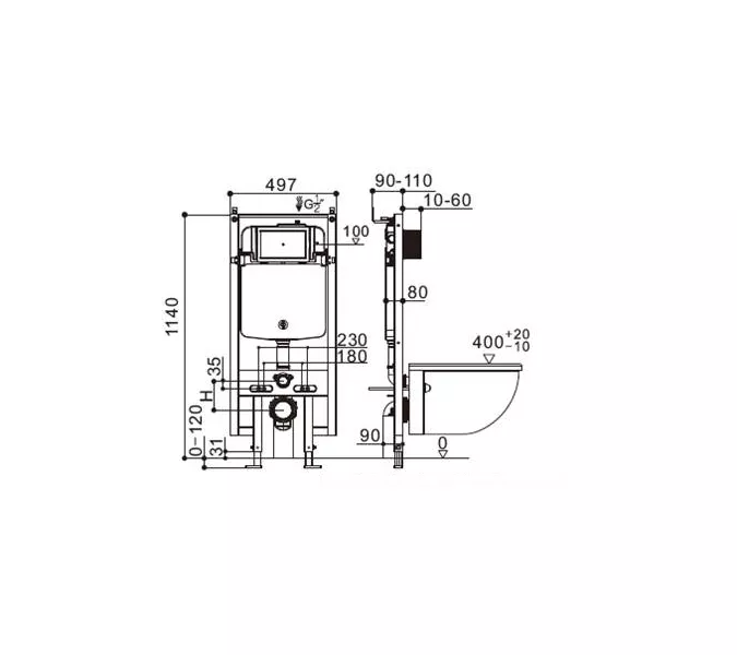 Инсталляция для напольного унитаза WeltWasser AMBERG 404  без кнопки, изображение 2