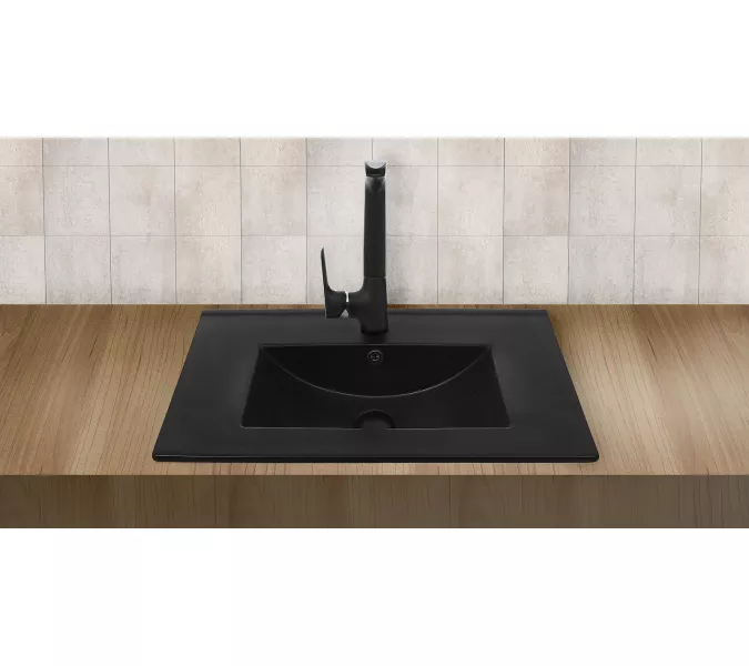 Раковина врезная WeltWasser SK DEILBACH 7517, Выбрать цвет: Матовая черная, Выбрать размер: 610х395х175, изображение 3
