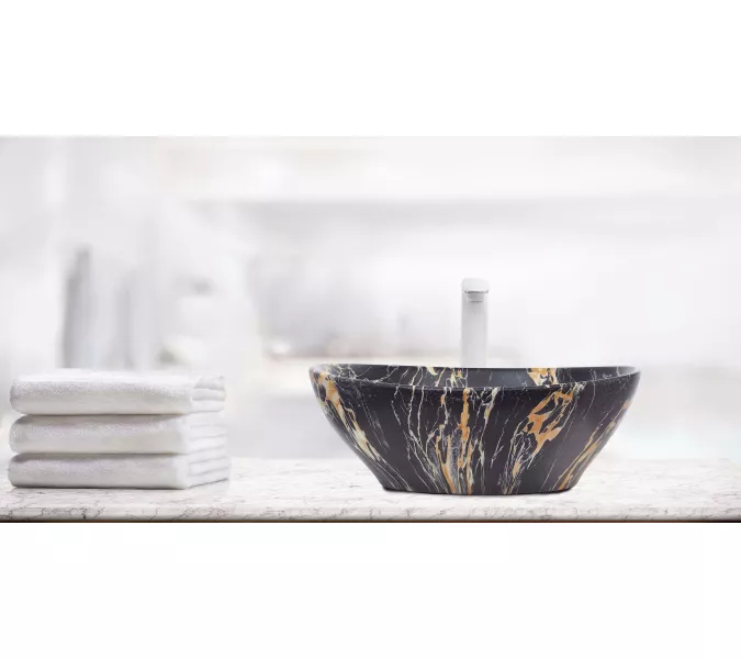 Раковина накладная WeltWasser SK ELBACH 3078, Выбрать цвет: Мрамор черная с бежевым, изображение 2