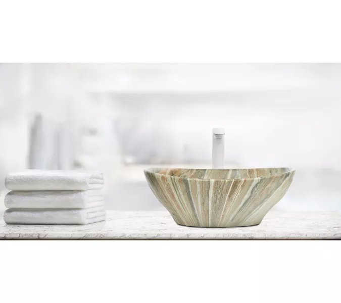 Раковина накладная WeltWasser SK ELBACH 3078, Выбрать цвет: Мрамор бежевая с серым, изображение 2