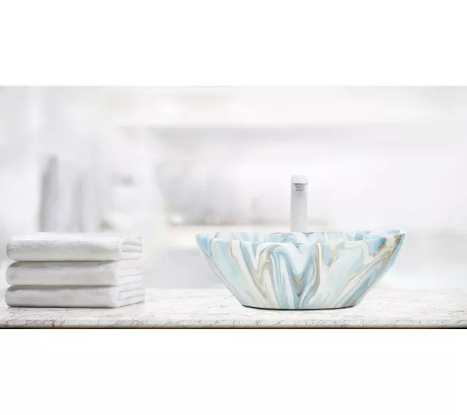 Раковина накладная WeltWasser SK ELBACH 3078, Выбрать цвет: Мрамор белая с голубым и серым, изображение 2