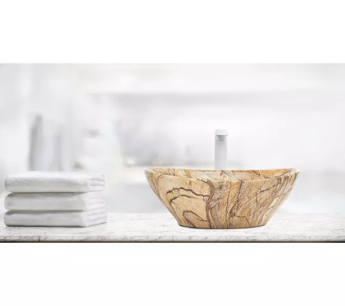 Раковина накладная WeltWasser SK ELBACH 3078, Выбрать цвет: Мрамор бежевая с коричневым, изображение 2