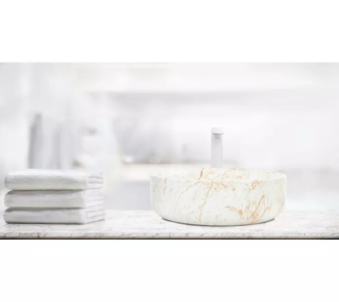 Раковина накладная WeltWasser SK ELBACH 3134, Выбрать цвет: Мрамор белая с бежевым, изображение 2