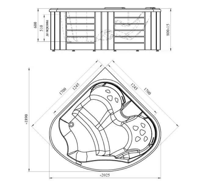 Мини-бассейн гидромассажный Radomir Корнелия Silver 170х170 см, изображение 3