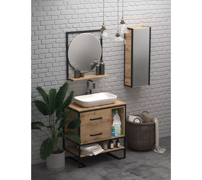 Пенал зеркальный 1Marka GRUNGE LOFT 35П 1д, Внешний вид: с зеркалом, изображение 3