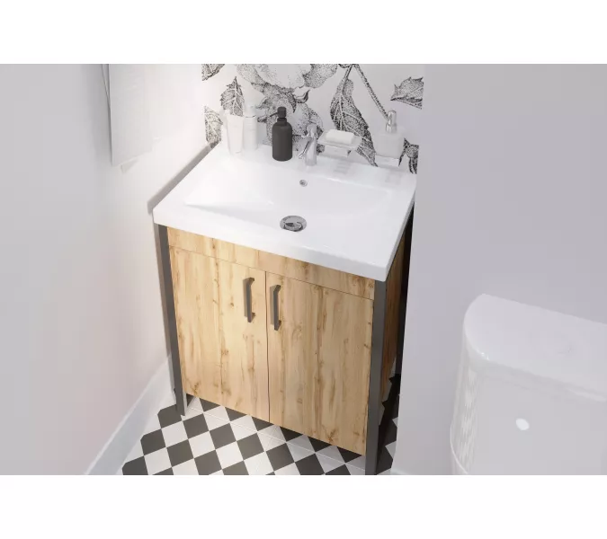 Тумба без раковины 1Marka Grunge Loft 70Н 2двери , дуб вотан, изображение 5