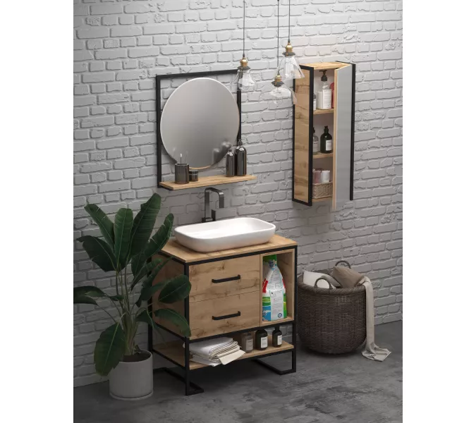 Пенал зеркальный 1Marka GRUNGE LOFT 35П 1д, Внешний вид: с зеркалом, изображение 4