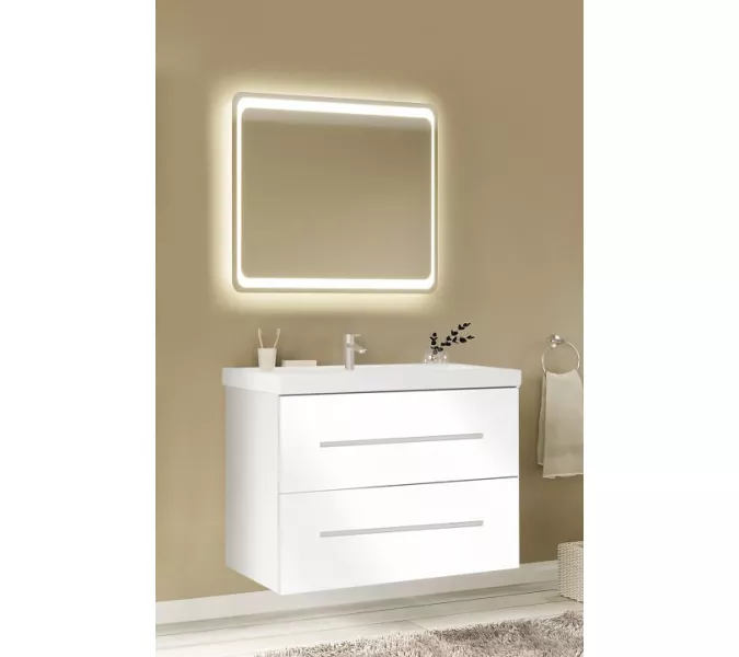 Тумба подвесная 1 Marka с 2 ящиками, ручки рейлинг, Выбрать размер: 60, Выбрать цвет: Белый, изображение 2