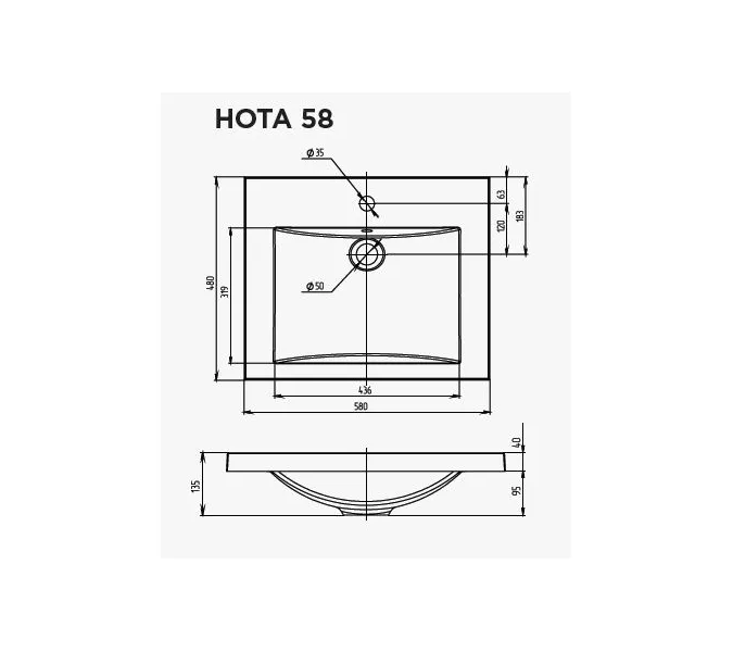 Раковина 1Marka Нота New Polytitan, Выбрать размер: 58, изображение 4