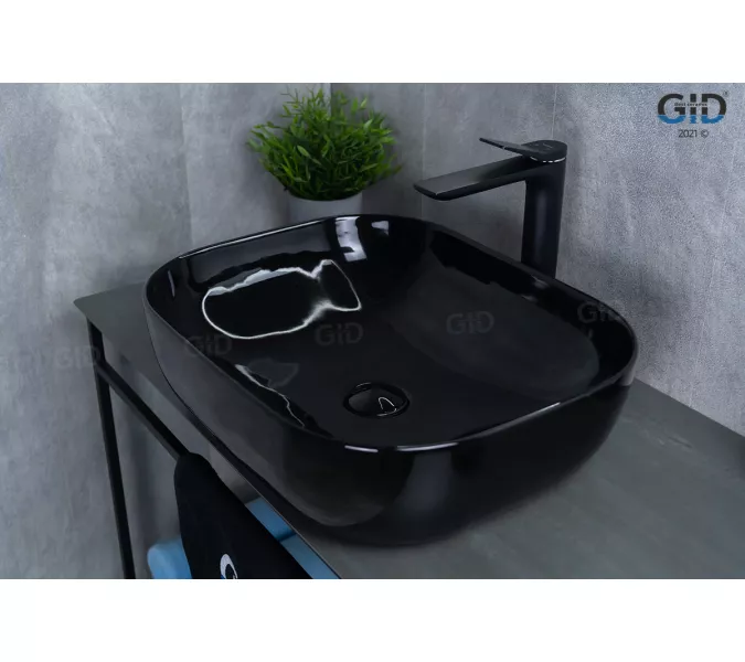Накладная раковина для ванной Gid BL1302 черная глянцевая, Выбрать цвет: Черный глянцевый, изображение 4