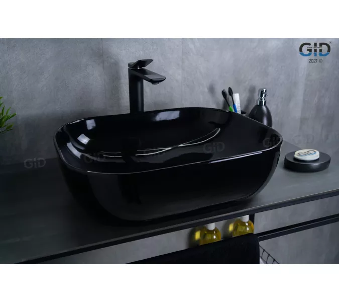 Накладная раковина для ванной Gid BL1302 черная глянцевая, Выбрать цвет: Черный глянцевый, изображение 2