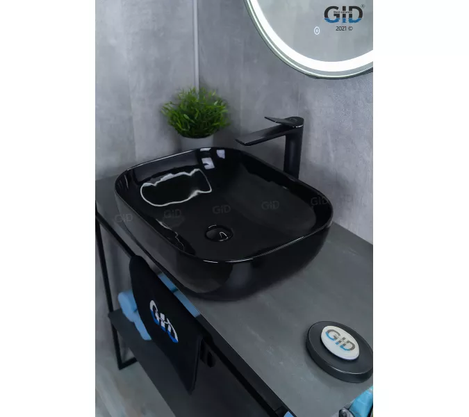 Накладная раковина для ванной Gid BL1302 черная глянцевая, Выбрать цвет: Черный глянцевый, изображение 5