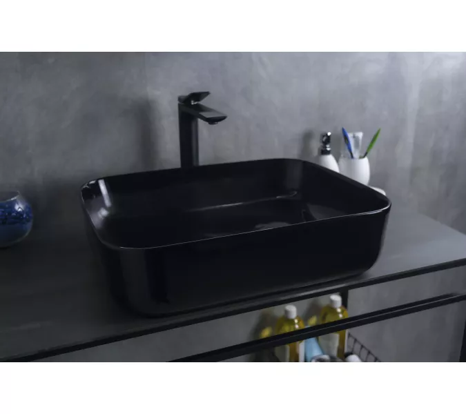 Накладная раковина для ванной Gid BL1304 черная глянцевая, Выбрать цвет: Черный глянцевый, изображение 4