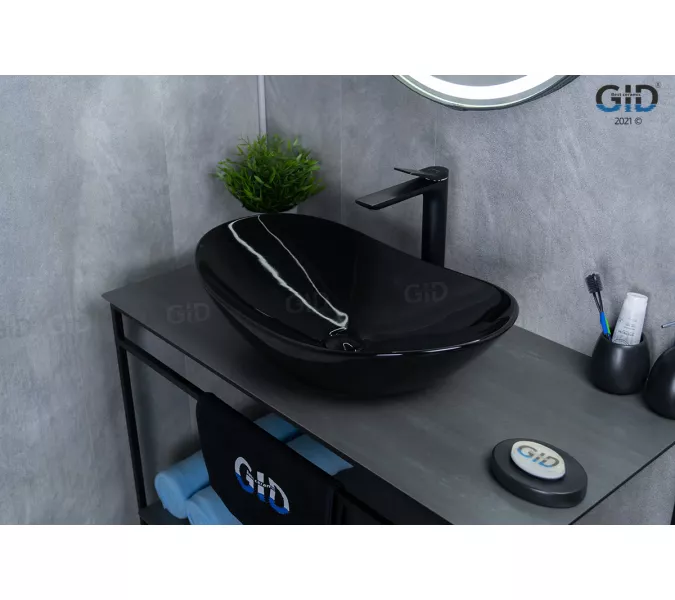 Накладная раковина для ванной Gid BL9811 черная глянцевая, Выбрать цвет: Черный глянцевый, изображение 4