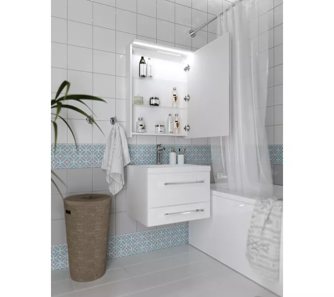 Зеркало-шкаф 1Marka Соната 60 1д с подсветкой, белый глянец, изображение 3