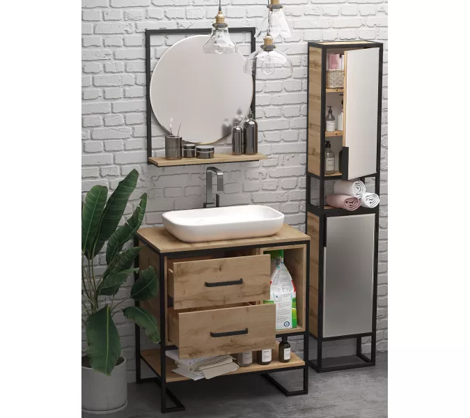 Пенал зеркальный 1Marka GRUNGE LOFT 35Н/П 1д, Внешний вид: с зеркалом, изображение 3