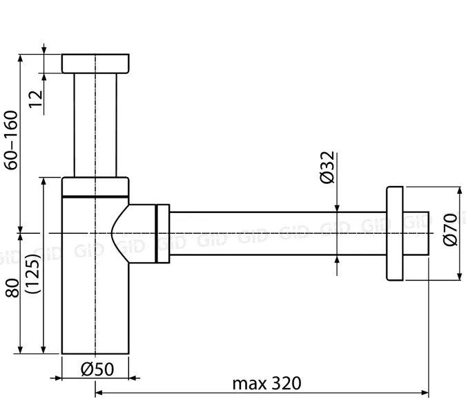 Сифон для раковины Gid G-74BL черный матовый, изображение 2
