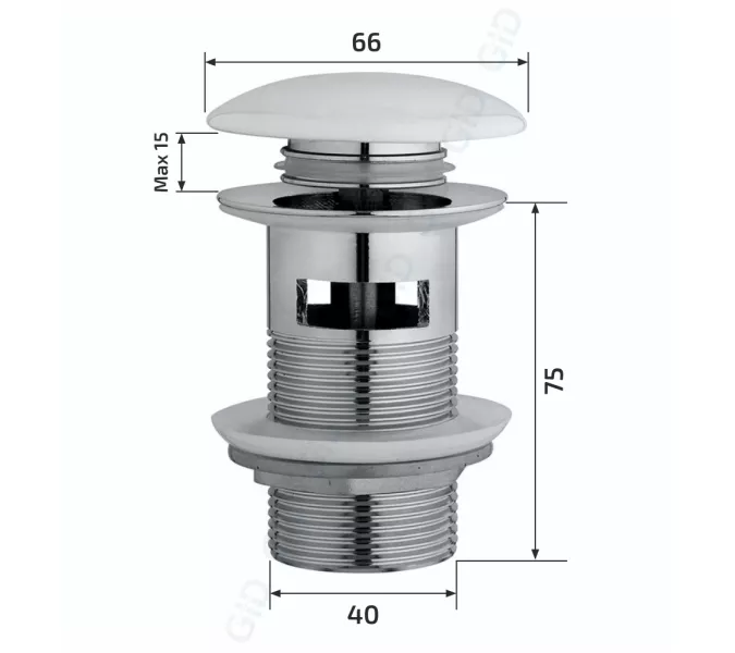 Донный клапан с переливом Gid BL100-1 черный глянцевый керамичский, изображение 3