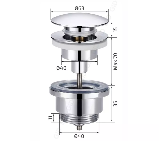 Донный клапан Gid G-59BM черный матовый универсальный, изображение 2