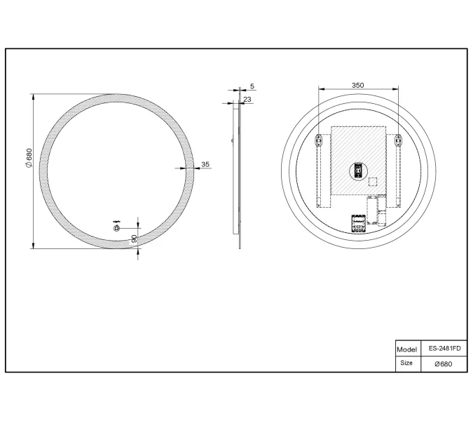 Зеркало со встроенной подсветкой Esbano окружность 50/59/68 см, Выбрать размер: 50, изображение 3