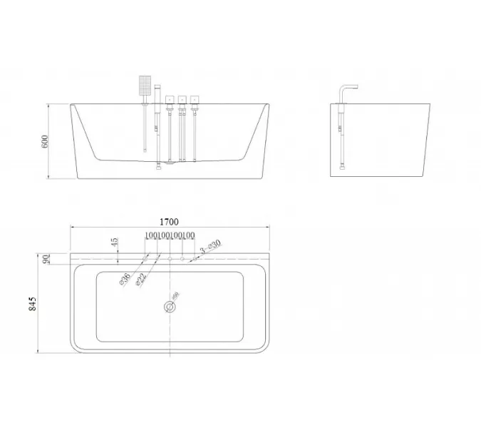 Ванна акриловая Esbano Paris-SM, 170x85x60, Внешний вид: Paris-SM, изображение 3