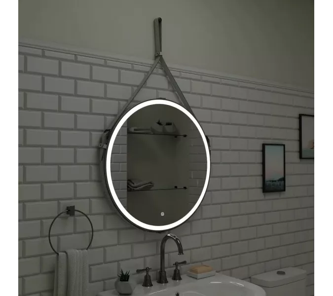 Зеркало ACWEN "Millenium White Led" D-650 на ремне из натурал. кожи белого цвета, Выбрать цвет: Белый, изображение 3