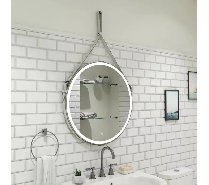Зеркало ACWEN "Millenium White Led" D-650 на ремне из натурал. кожи белого цвета, Выбрать цвет: Белый