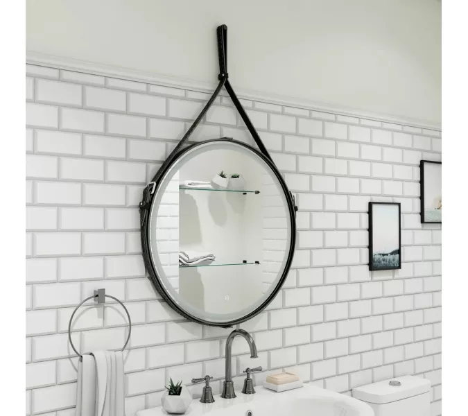 Зеркало ACWEN "Millenium Black Led" D-65 на ремне из натурал. кожи черного цвета, Выбрать цвет: Черный, изображение 2