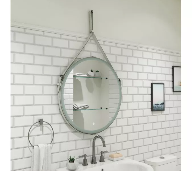 Зеркало ACWEN "Millenium White Led" D-650 на ремне из натурал. кожи белого цвета, Выбрать цвет: Белый, изображение 2