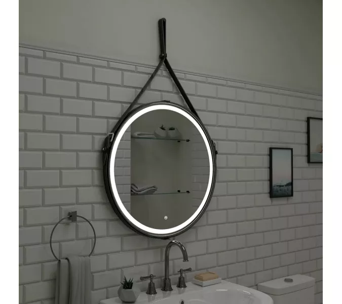 Зеркало ACWEN "Millenium Black Led" D-65 на ремне из натурал. кожи черного цвета, Выбрать цвет: Черный, изображение 3