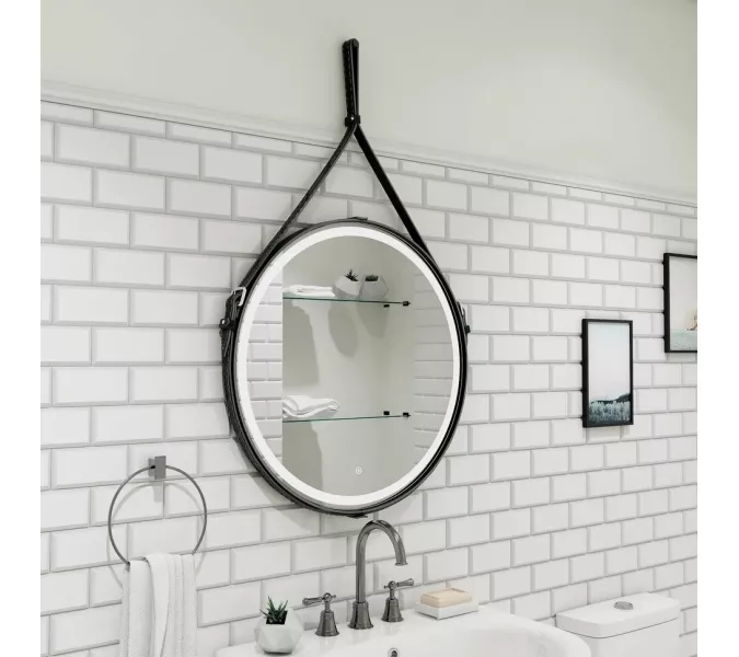 Зеркало ACWEN "Millenium Black Led" D-65 на ремне из натурал. кожи черного цвета, Выбрать цвет: Черный