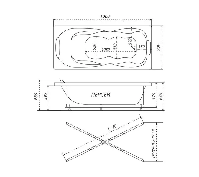 Ванна акриловая Triton Цезарь 180х80, Персей 190х90, Выбрать размер: 190*90, изображение 9