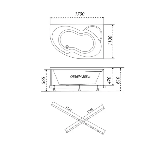 Ванна акриловая Triton Мари 170х110 левая / правая, Ориентация: левая, изображение 9