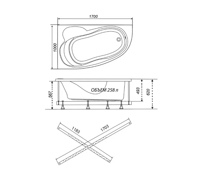 Ванна акриловая Triton Изабель 170, Николь 160 , Кайли 150 левая/ правая, Выбрать размер: 170х100, Ориентация: правая, изображение 5