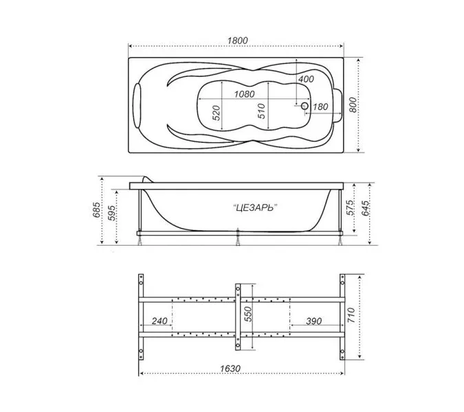 Ванна акриловая Triton Цезарь 180х80, Персей 190х90, Выбрать размер: 180*80, изображение 9