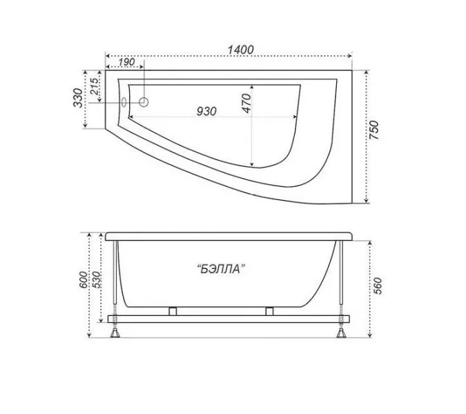 Ванна акриловая Triton Бэлла 140х75 левая / правая, Ориентация: левая, изображение 8